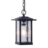 Smeike Exterior Pendant Lantern Light, Outdoor Pendant Lighting, Outdoor Hanging Light Fixtures For Porch In Matte Black Finish With Water Glass, 60W