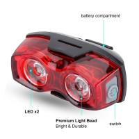 Description This bike warning lamp has 2 LED lights super bright and can ensure your safety when riding at night The material is PC which is for longtime use Powered by two AAA batteries energysaving Take it home now make your riding safer Features 1 Made