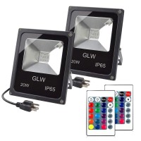 Glw 20W Rgb Led Flood Lights Color Changing Floodlight With Remote Control Waterproof Outdoor Landscape Lighting,16 Colors 4 Mode Dimmable Wall Washer Light For Garden,Yard (2 Pack)