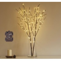 Hairui Lighted Brown Branches Battery Operated With Timer 30In 100 Led Fairy Lights, Willow Branch Lights For Home Bedroom Fireplace Christmas Holiday Decoration Indoor Outdoor Use (Vase Excluded)