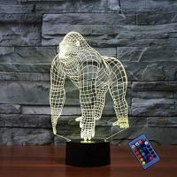 Creative 3D Gorilla Night Light 16 Colors Changing Usb Power Remote Control Touch Switch Decor Lamp Optical Illusion Lamp Led Table Desk Lamp Children Kids Christmas Brithday Gift