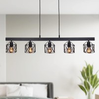 Unitary Farmhouse Pendant Lights Kitchen Island, Kitchen Light Fixtures, Rustic Dining Room Light Fixture With 5 E26 Bulb Sockets, Black Metal Long Pool Table Lights, Ceiling Pendant Light Fixtures