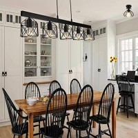 Unitary Farmhouse Pendant Lights Kitchen Island, Kitchen Light Fixtures, Rustic Dining Room Light Fixture With 5 E26 Bulb Sockets, Black Metal Long Pool Table Lights, Ceiling Pendant Light Fixtures