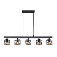 Unitary Farmhouse Pendant Lights Kitchen Island, Kitchen Light Fixtures, Rustic Dining Room Light Fixture With 5 E26 Bulb Sockets, Black Metal Long Pool Table Lights, Ceiling Pendant Light Fixtures