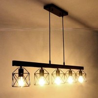 Unitary Farmhouse Pendant Lights Kitchen Island, Kitchen Light Fixtures, Rustic Dining Room Light Fixture With 5 E26 Bulb Sockets, Black Metal Long Pool Table Lights, Ceiling Pendant Light Fixtures