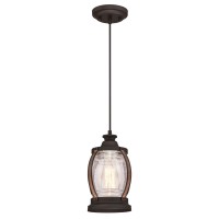 Westinghouse Lighting 6361700 Canyon One-Light Mini, Oil Rubbed Bronze Finish With Barnwood Accents And Clear Seeded Glass Indoor Pendant,