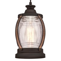 Westinghouse Lighting 6361700 Canyon One-Light Mini, Oil Rubbed Bronze Finish With Barnwood Accents And Clear Seeded Glass Indoor Pendant,