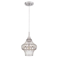 Westinghouse 6363000 One-Light Mini, Brushed Nickel Finish With Crystal Prism Cage Shade Indoor Pendant