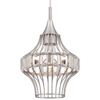 Westinghouse 6363000 One-Light Mini, Brushed Nickel Finish With Crystal Prism Cage Shade Indoor Pendant