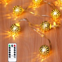 Anlaibao Moroccan String Lights, Gold Metal Ball Usb Plug In String Lights With Remote Timer, 20 Led Warm White 8 Modes Usb Powered Fairy Globe String Lights For Bedroom Garden Party Decoration