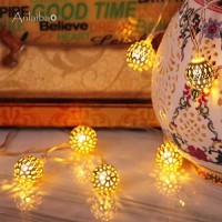 Anlaibao Moroccan String Lights, Gold Metal Ball Usb Plug In String Lights With Remote Timer, 20 Led Warm White 8 Modes Usb Powered Fairy Globe String Lights For Bedroom Garden Party Decoration