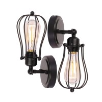 Brightess #06 Wire Cage Pendant Fixture Wall Mount Set Of 2 Packs Black Industrial Vintage Edison Indoor Hardwired Finish(2Packs)