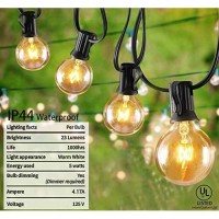 100 Feet Patio String Lights Waterproof G40 Outdoor String Lights With 105 Clear Edison Bulbs, Globe Bulb String Lights Hanging Lights For Indoor Outdoor Commercial Decor, E12 Base, Black Wire