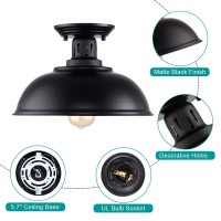 Hmvpl Semi Flush Mount Ceiling Light Fixture, Farmhouse Light Fixtures, Black Outdoor Close To Ceiling Light For Porch, Entryway, Hallway, Foyer, And Gazebo