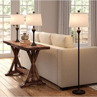 Mason Traditional 3 Piece Table Floor Lamp Set Dark Bronze Metal White Drum Shade Decor For Living Room Bedroom House Bedside Nightstand Home Office Reading Entryway Family - Barnes And Ivy