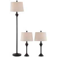 Mason Traditional 3 Piece Table Floor Lamp Set Dark Bronze Metal White Drum Shade Decor For Living Room Bedroom House Bedside Nightstand Home Office Reading Entryway Family - Barnes And Ivy