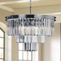 Meelighting Crystal Chrome Chandelier Modern Chandeliers Lighting 8 Lights Pendant Ceiling Light Fixture 3Tier For Dining Room