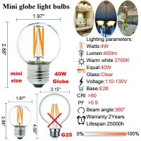 Litehistory Dimmable 40W G16.5 Edison Bulb - 2700K 4W E26 Globe Bulb For Ceiling Fans, Chandeliers, Vanity Lights - Ac120V 400Lm 6Pack