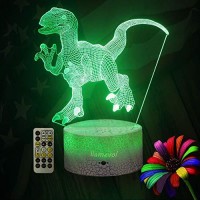 Llamevol Dinosaur Night Lights For Kids Christmas Gift Birthday Timer Dino Toy 3D Illusion Lamp Dino Gifts For Boys Home Bedroom Party Supply Decoration 7 Color Blue Remote