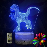 Llamevol Dinosaur Night Lights For Kids Christmas Gift Birthday Timer Dino Toy 3D Illusion Lamp Dino Gifts For Boys Home Bedroom Party Supply Decoration 7 Color Blue Remote