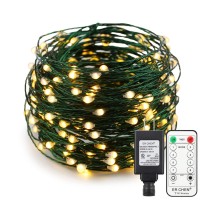 Er Chen 33Ft Led String Lights, 100 Led Starry Lights On 10M Green Copper Wire String Lights Power Adapter + Remote Control(Warm White)