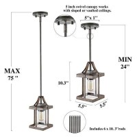 Lnc A03408 Faux-Wood Pendant Lighting Farmhouse Hanging Fixture With Glass Shades For Kitchen Island, Bedroom, Dining Room, Hallway And Foyer, A03408, Brown