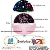 Unicorn Gifts For 3-9 Year Old Girls,Night Lights For Kids Room Decor,16 Colors Projector Lamp With Rotation,Kawaii Stuff(Pink-Unicorn&Stars)