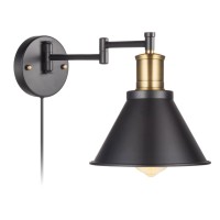 Arcomead Swing Arm Wall Lamp Plug-In Cord Industrial Wall Sconce, Bronze And Black Finish,With On/Off Switch, E26 Base,1-Light Bedroom Wall Lights Fixtures,Bedside Reading Lamp