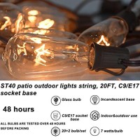 Abeja Outdoor String Lights 20Ft With 20 Vintage Bulbs(2 Spare) St40 String Lights, Waterproof Ul Listed For Patio Garden Backyard Party Decor, 7W, E12 Socket Base, Brown