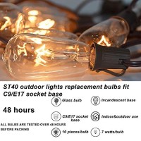 10 Pack Edison Replacement Bulbs 7W E17 Screw Base 3.9-Inch Vintage Clear Glass Light Bulbs For E17 Socket Indoor Outdoor Patio Garden Cafe Gazebos String Lights, Warm White