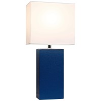 Elegant Designs 2 Pack Modern Leather Table Lamps With White Fabric Shades Blue