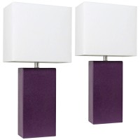 Elegant Designs Eggplant Leather Table Lamps Set Of 2