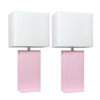 2 Pack Modern Leather Table Lamps With White Fabric Shades Blush Pink