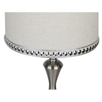 Grandview Gallery 29 Modern Brushed Nickel Metal Table Lamp Set Ft Balustrade Design And Natural Linen Shades With Silver Silk-Edged Chrome Nailhead Trim - Glam Lighting For Any Room (Set Of 2)