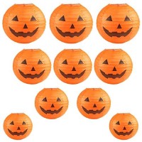 Kesoto Halloween Jack-O-Lantern Paper Lanterns Halloween Pumpkin Hanging Paper Lantern For Home Outdoor Decoration, Multi-Sized, Pack Of 10