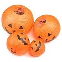 Kesoto Halloween Jack-O-Lantern Paper Lanterns Halloween Pumpkin Hanging Paper Lantern For Home Outdoor Decoration, Multi-Sized, Pack Of 10