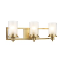 Designers Impressions Juno Brushed Brass 3 Light Wall Sconce/Bathroom Vanity Light Fixture With Clear And Frosted Glass: 73487