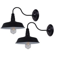 Brightess W8901 Indoor Outdoor Retro Black Barn Lamp Gooseneck Barn Lamp Industrial Vintage Farmhouse Wall Lamp Led Porch Lamp Fixtures Set Of Two Hardwired Finish(2 Packs)