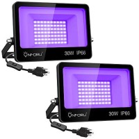 Onforu 2 Pack 30W Led Black Lights, Blacklight Flood Light With Plug, Ip66 Waterproof, For Dance Party, Glow In The Dark, Stage Lighting, Aquarium, Body Paint, Fluorescent Poster, Neon Glow