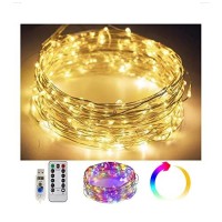 Xinkaite 8 Modes String Lights 32.8 Ft/10M 100Leds Fairy String Lights Usb Powered Remote Control For Wedding Home Parties Christmas Holiday Decoration(Warm White & Colorful)