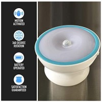 Night Light Motion Sensor [Battery Powered] With Rotating Base For Indoor Use In Bathroom, Hallway, Cruise Cabin & More White