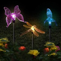 Blumoo Solar Stake Lights Outdoor,Solar Garden Lights Color Changing,Hummingbird, Butterfly, Dragonfly,Led Solar Decor Lights Pathway Lights For Christmas,Garden, Patio, Backyard,3Pcs