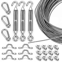 Litcher Globe String Light Suspension Kit, Outdoor Light Guide Wire, Vinyl Coated Stainless Steel Steel Cable?Include 150Fts Transparent Pvc And 304 Stainless Steel Wire Cable, Turnbuckle And Hooks