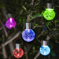 Gigalumi 8 Pack Solar Hanging Lights, Christmas Decoration Lights With Multi-Color Changing Cracked Glass Hanging Ball Solar Outdoor Lights Waterproof Solar Lanterns For Garden, Yard, Patio, Lawn