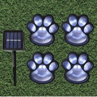 Obrecis Paw Print Lights For Christmas,Set Of 4 Led Pet Memorial Kit, Waterproof Dog Cat Paw Print Keepsake For Outdoor Garden Backyard Patio Decor - Gift For Pets Lovers - White Lights