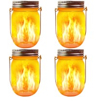 Solar Mason Jar Flicker Lights Upgraded, 4 Pack Flickering Torches Lights Outdoor Hanging Lanterns Landscape Decoration Lighting Dusk To Dawn Auto On/Off Security Halloween Torch Lights