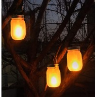 Solar Mason Jar Flicker Lights Upgraded, 4 Pack Flickering Torches Lights Outdoor Hanging Lanterns Landscape Decoration Lighting Dusk To Dawn Auto On/Off Security Halloween Torch Lights