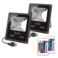 Glw 30W Rgb Led Flood Light Remote Control Outdoor Landscape Lighting Ip65 Waterproof 16 Colors Changing 4 Mode Security Light For Garden,Lawn,Yard (2 Pack)