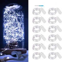 Vookry 12 Pack Fairy Lights Battery Operated, 20 Leds Mini Starry String Lights 6.6Ft Silvery Copper Wire Lights,2Pcs Cr2032(Incl),Works For Wedding Centerpiece,Party,Table Decorations(Cool White)