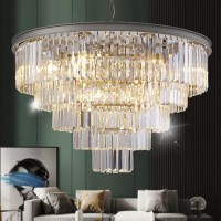 Meelighting Nickel Modern Crystal Chandelier Lights Pendant Ceiling Light Vintage Contemporary Chandeliers Lighting Fixture Big